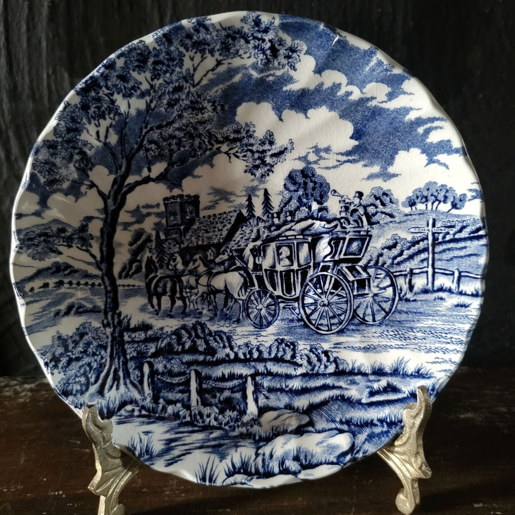 Vintage Myott Royal Mail Staffordshire Saucer Blue And White Coaching Scene England