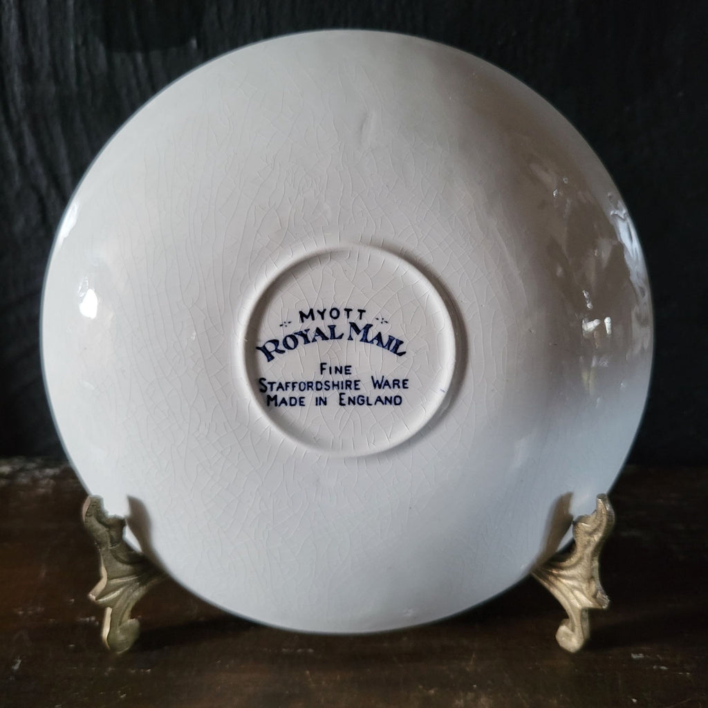 Vintage Myott Royal Mail Staffordshire Saucer Blue And White Coaching Scene England