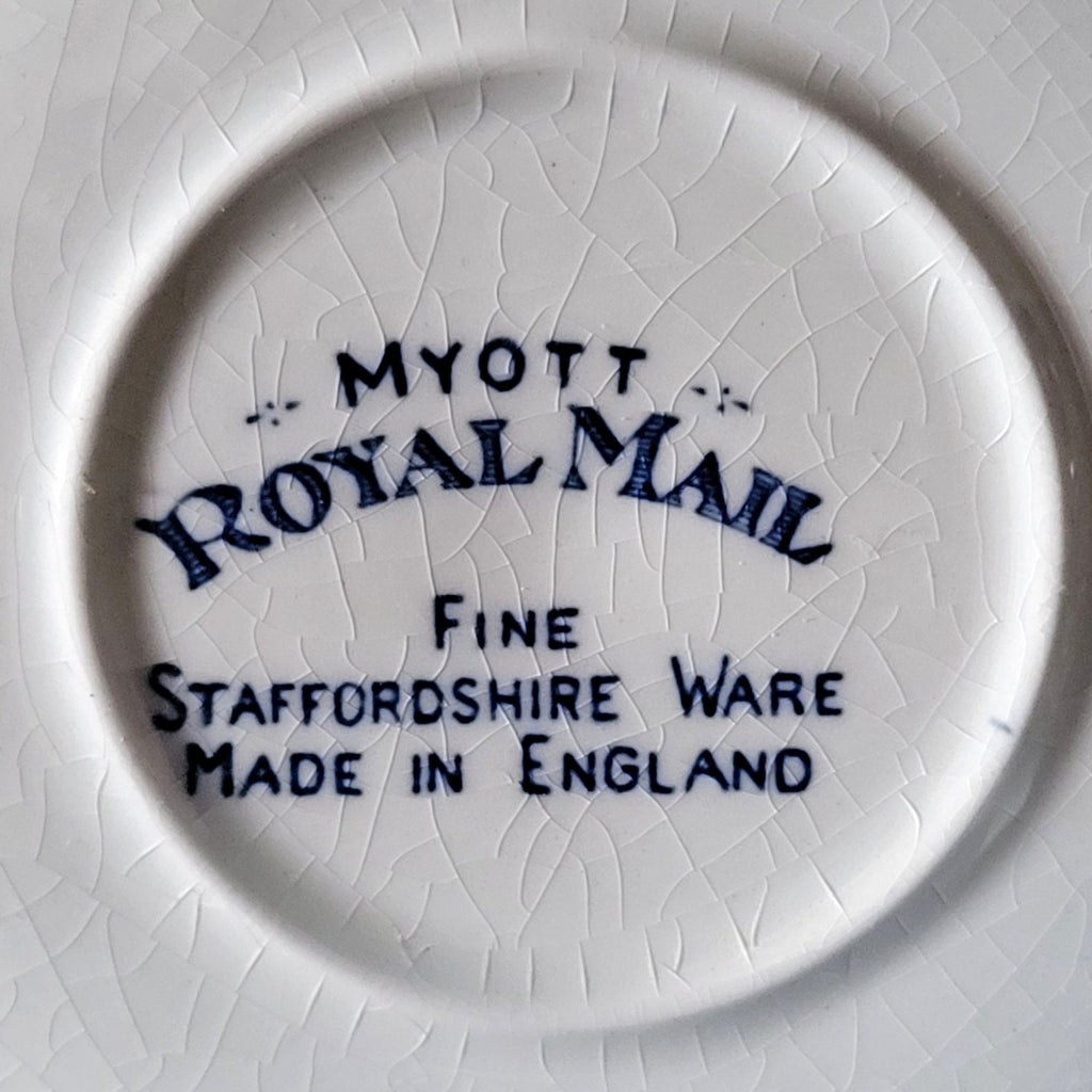 Vintage Myott Royal Mail Staffordshire Saucer Blue And White Coaching Scene England