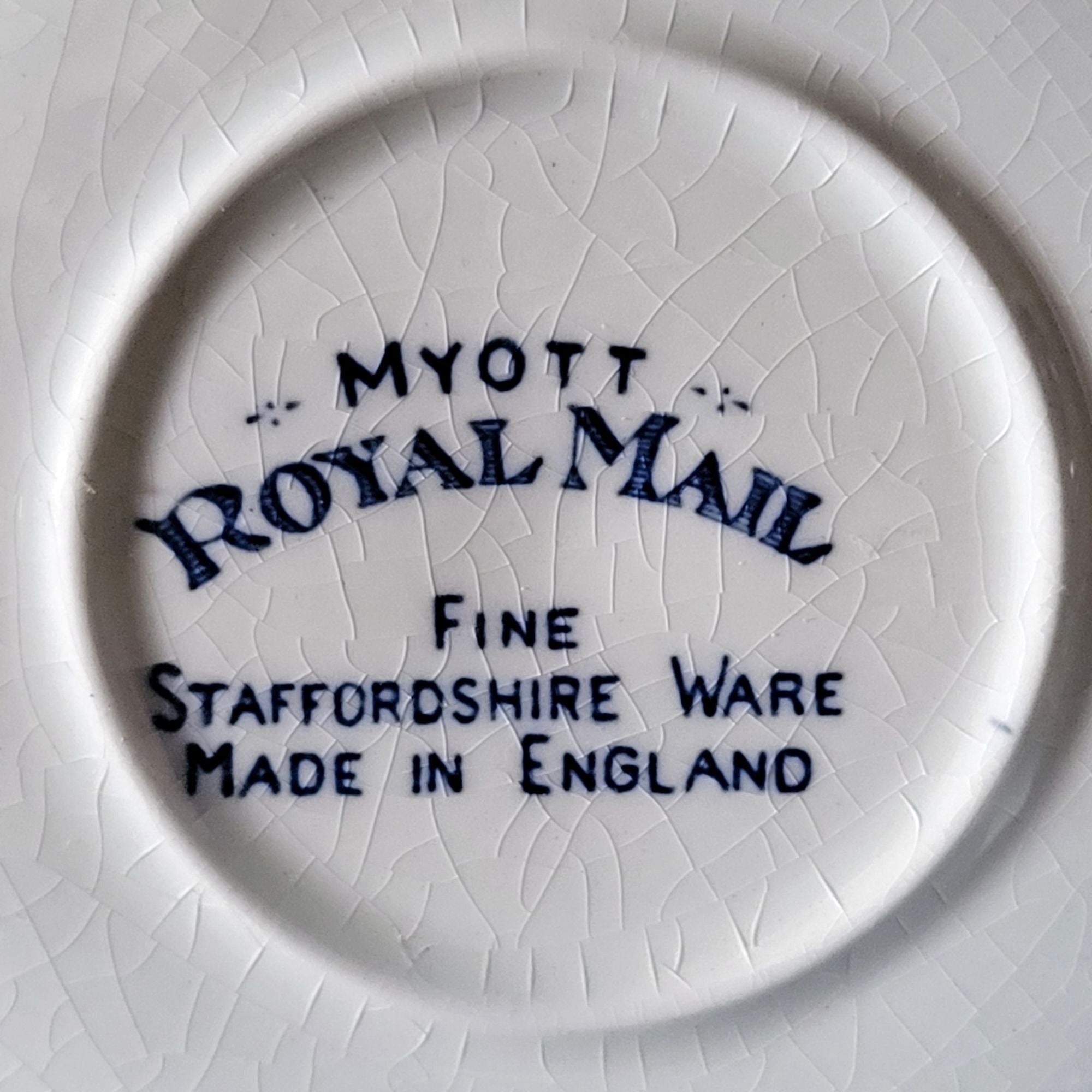 Vintage Myott Royal Mail Staffordshire Saucer Blue And White Coaching Scene England