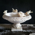 Large Italian Alabaster Bird Bath Compote w/ Carved Birds 8.25" Wide 4.85" Tall