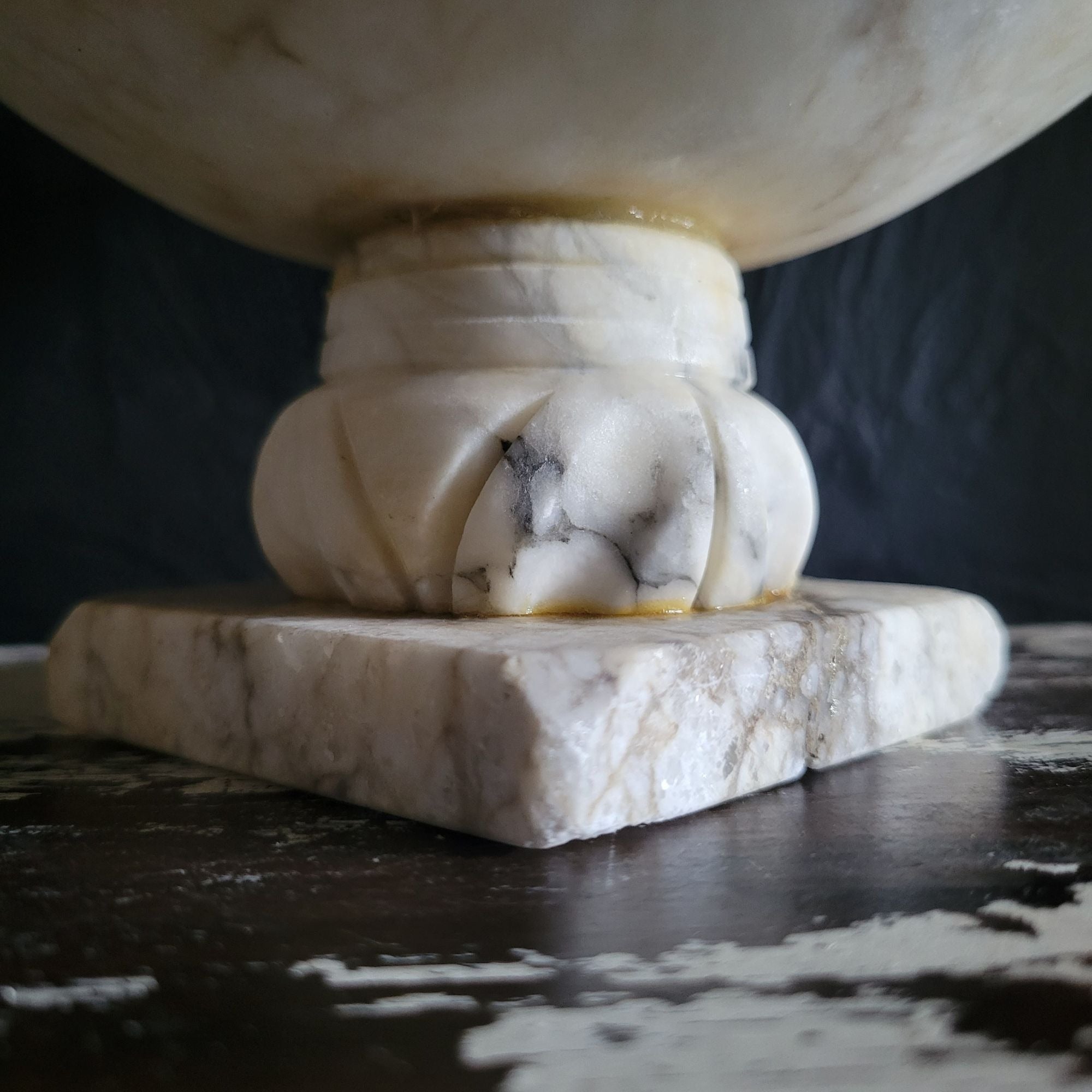 Large Italian Alabaster Bird Bath Compote w/ Carved Birds 8.25" Wide 4.85" Tall