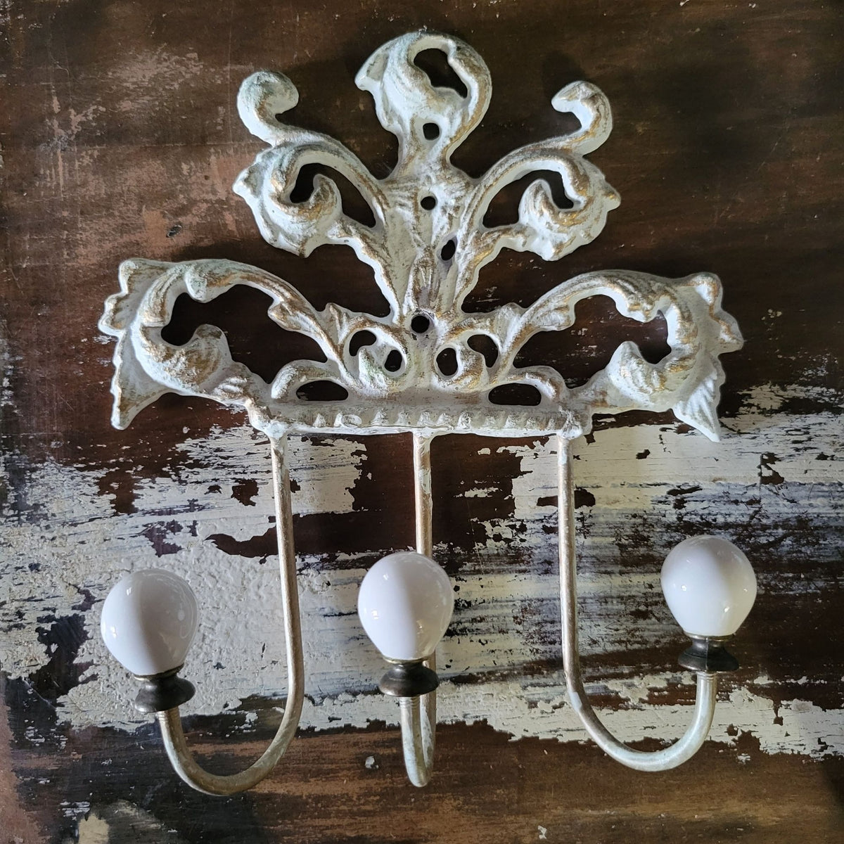 Antique-Style Iron Wall Hooks Distressed Finish And Porcelain-Tipped Hooks