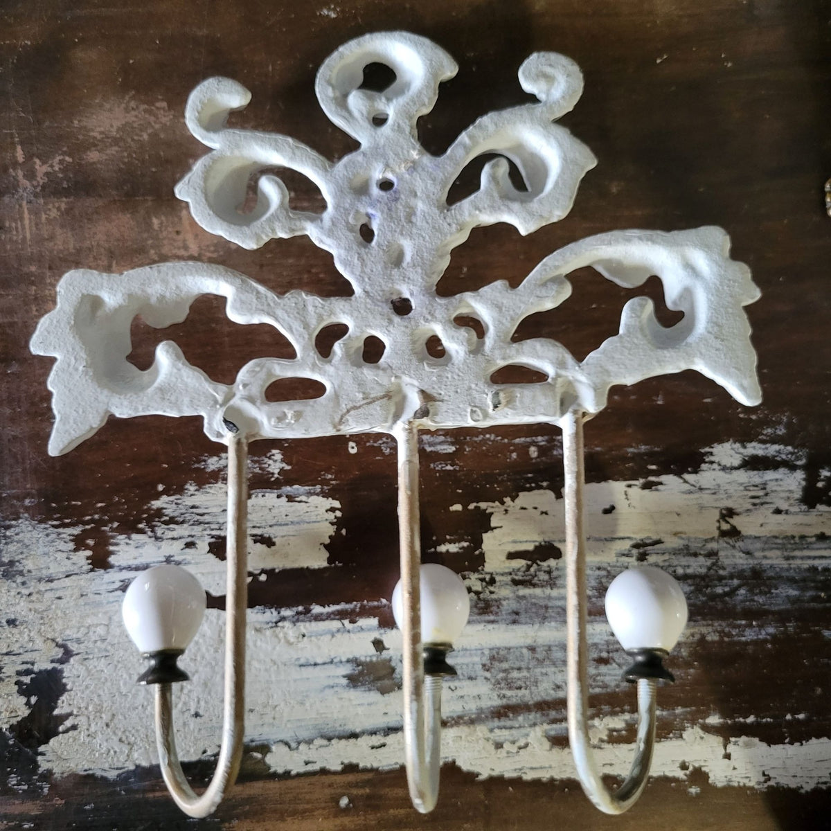 Antique-Style Iron Wall Hooks Distressed Finish And Porcelain-Tipped Hooks