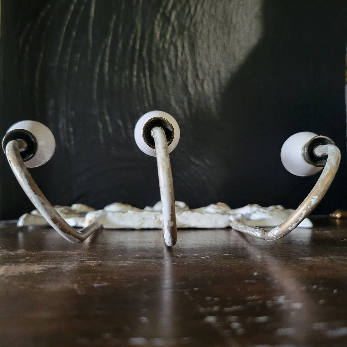 Antique-Style Iron Wall Hooks Distressed Finish And Porcelain-Tipped Hooks
