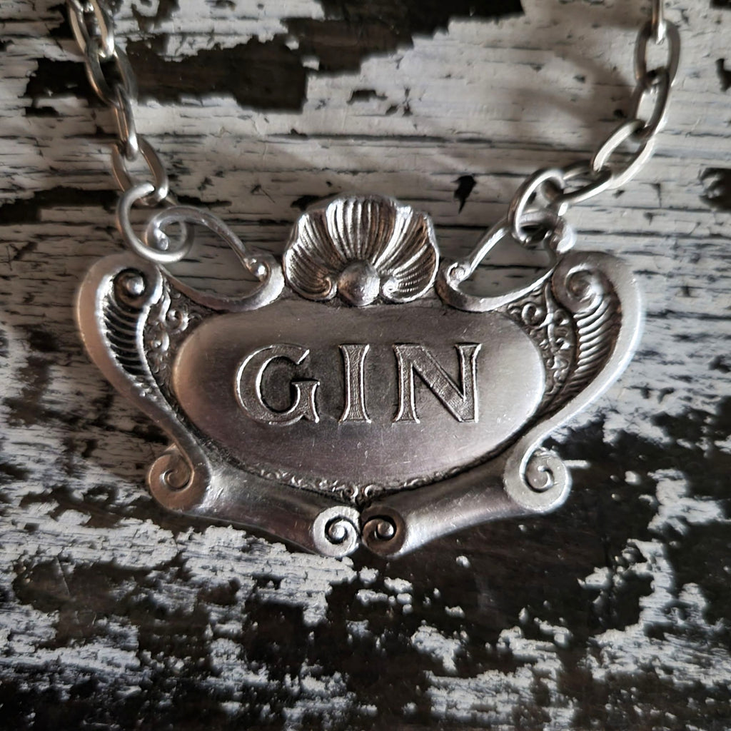 Vintage Pewter Gin Decanter Label With Chain Made In Italy Elegant Barware