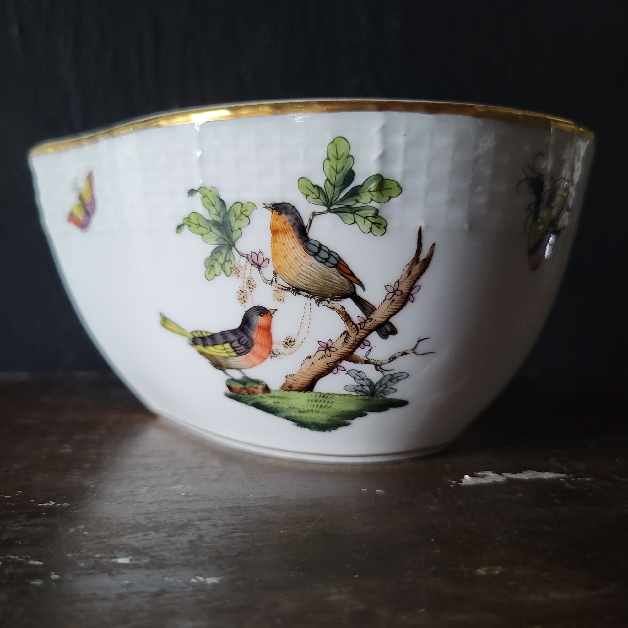 Herend Rothschild Birds Bowl Insects Butterfly Pattern #6000 RO, 5 Inches *Read