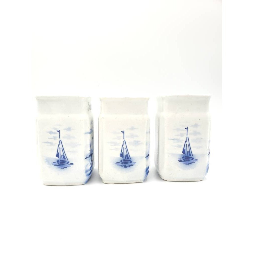 Vtg Blue and White German Windmill Spice Jars: Cinnamon, Cloves, Pepper NO LIDS