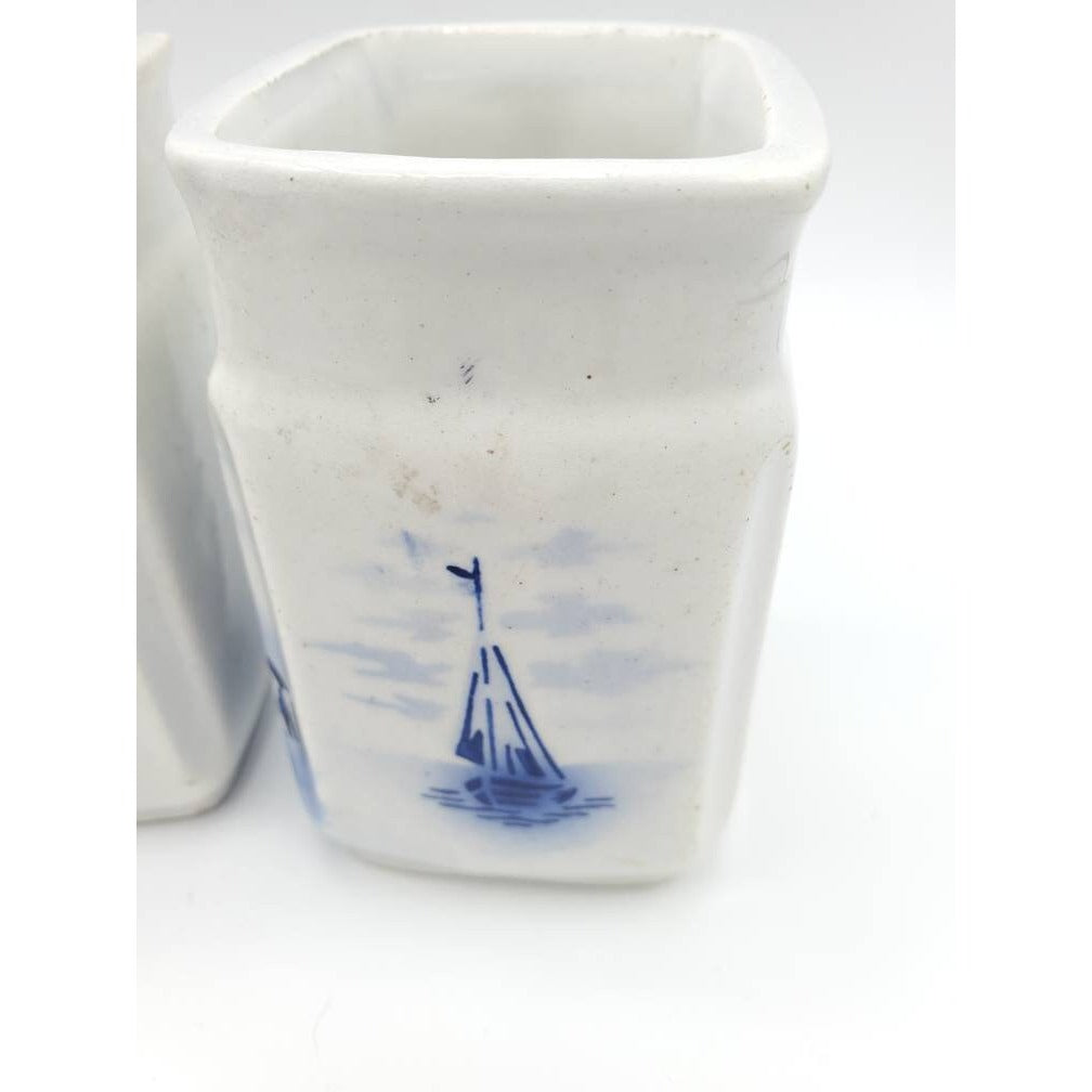 Vtg Blue and White German Windmill Spice Jars: Cinnamon, Cloves, Pepper NO LIDS