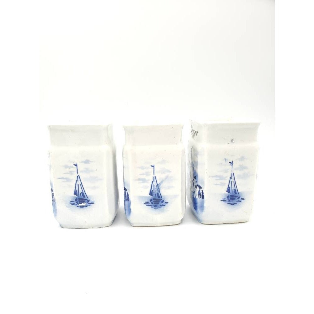 Vtg Blue and White German Windmill Spice Jars: Cinnamon, Cloves, Pepper NO LIDS