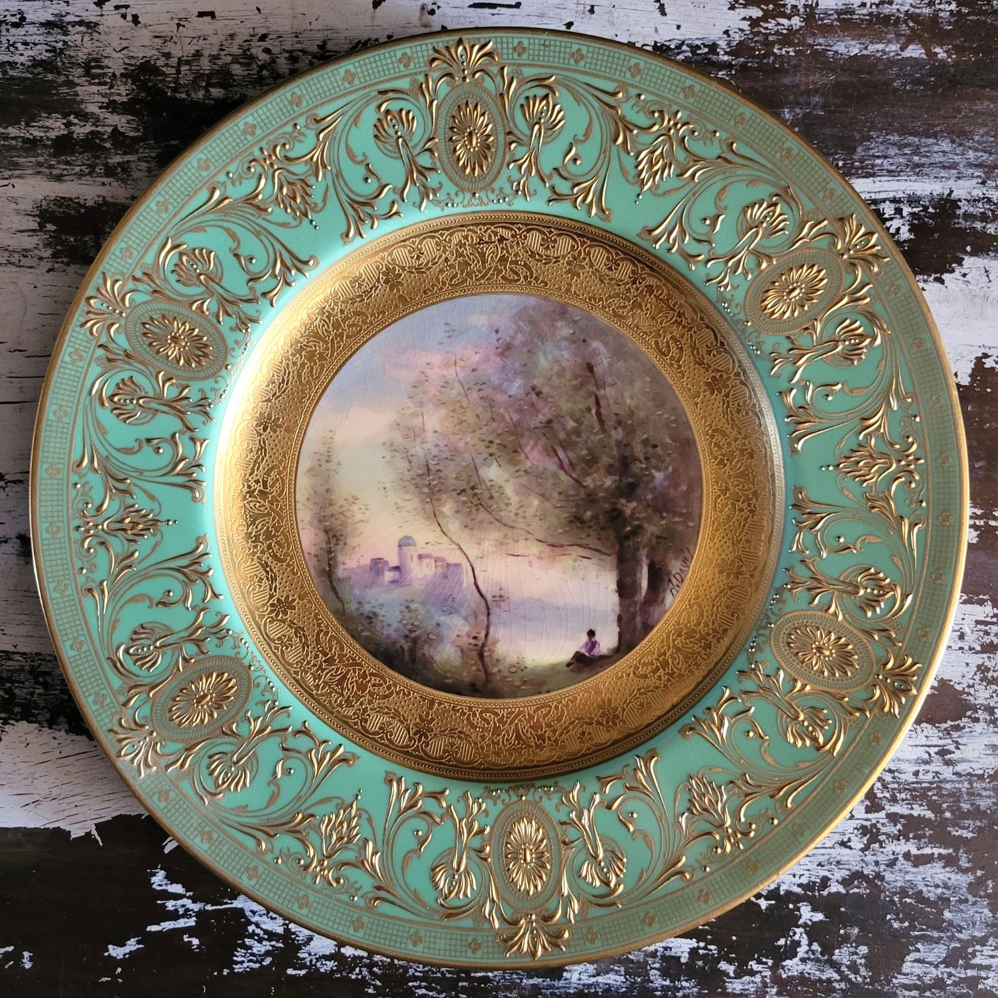 Royal Worcester Gilded Cabinet Plate Signed Harry Davis Ovington Bros *Crazing