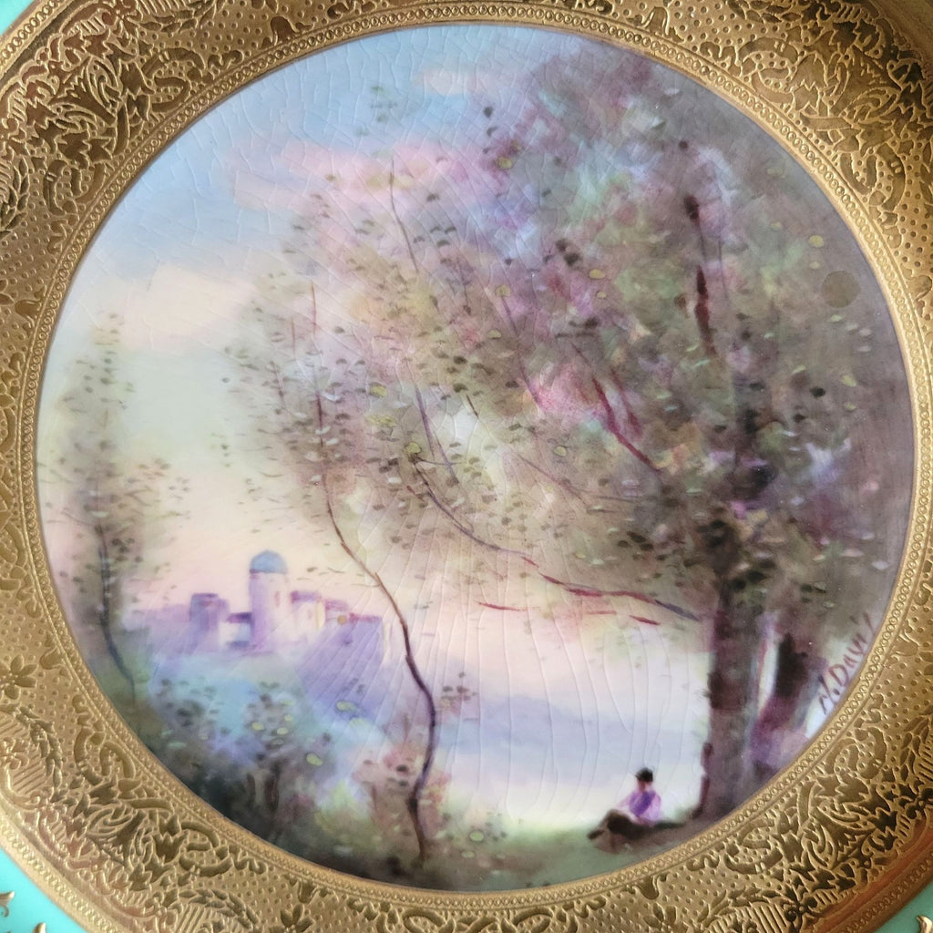 Royal Worcester Gilded Cabinet Plate Signed Harry Davis Ovington Bros *Crazing