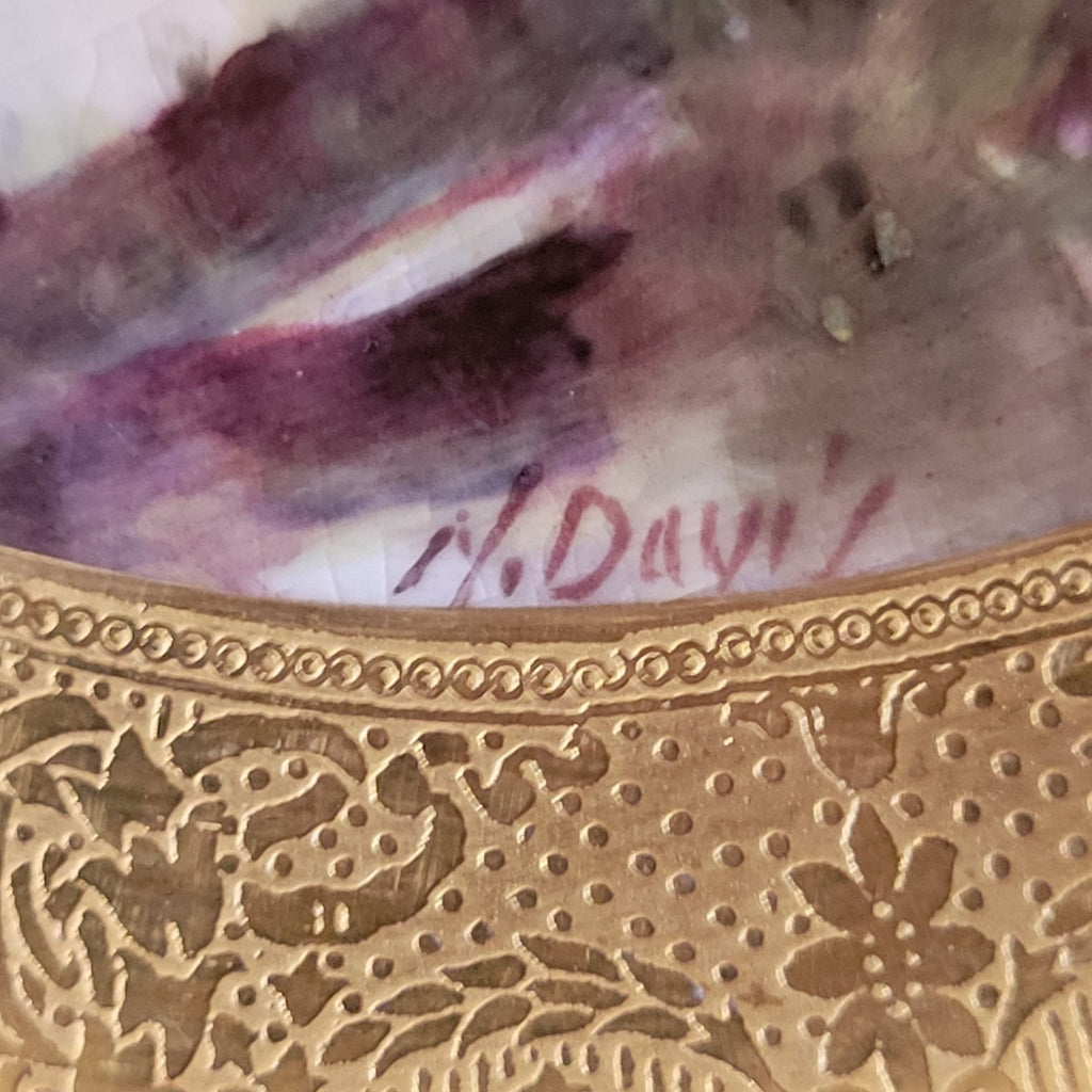 Royal Worcester Gilded Cabinet Plate Signed Harry Davis Ovington Bros *Crazing