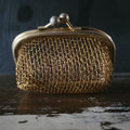 Gold Tone Mini Metal Wire Mesh Hinged Coin Purse Vtg Change Purse Cage Wallet