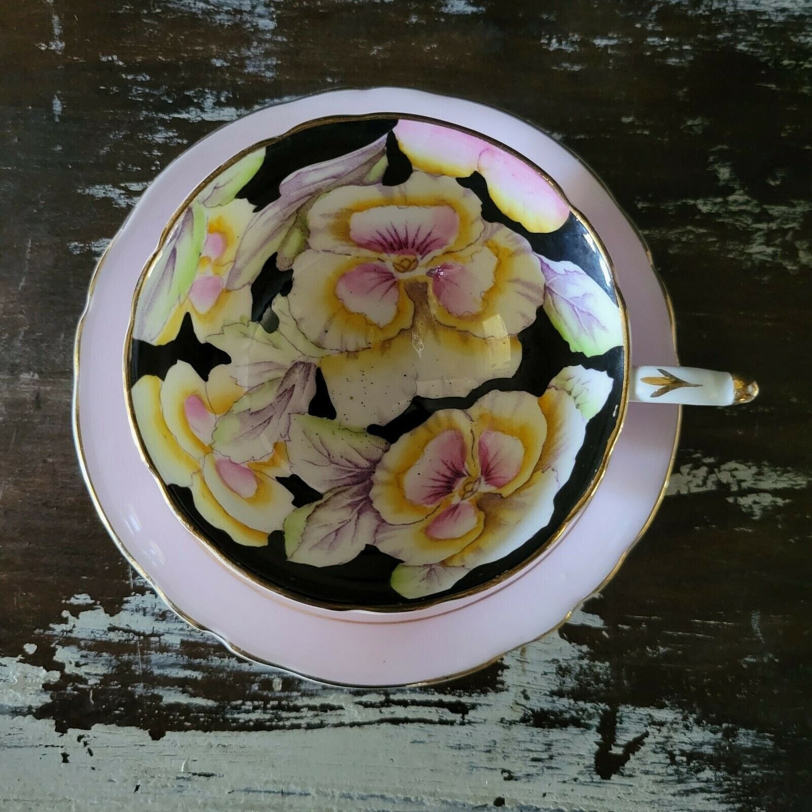Paragon Double Warrant Pink Teacup & Saucer Duo with Hand-Painted Pansies c1940s