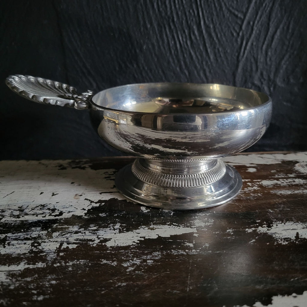 Vtg Peltro 95 Italian Pewter Bowl with Pedestal Base Ornate Shell Handle