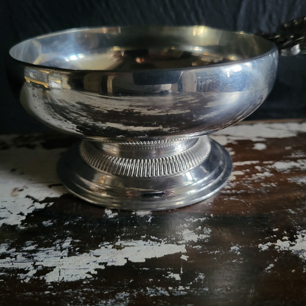 Vtg Peltro 95 Italian Pewter Bowl with Pedestal Base Ornate Shell Handle