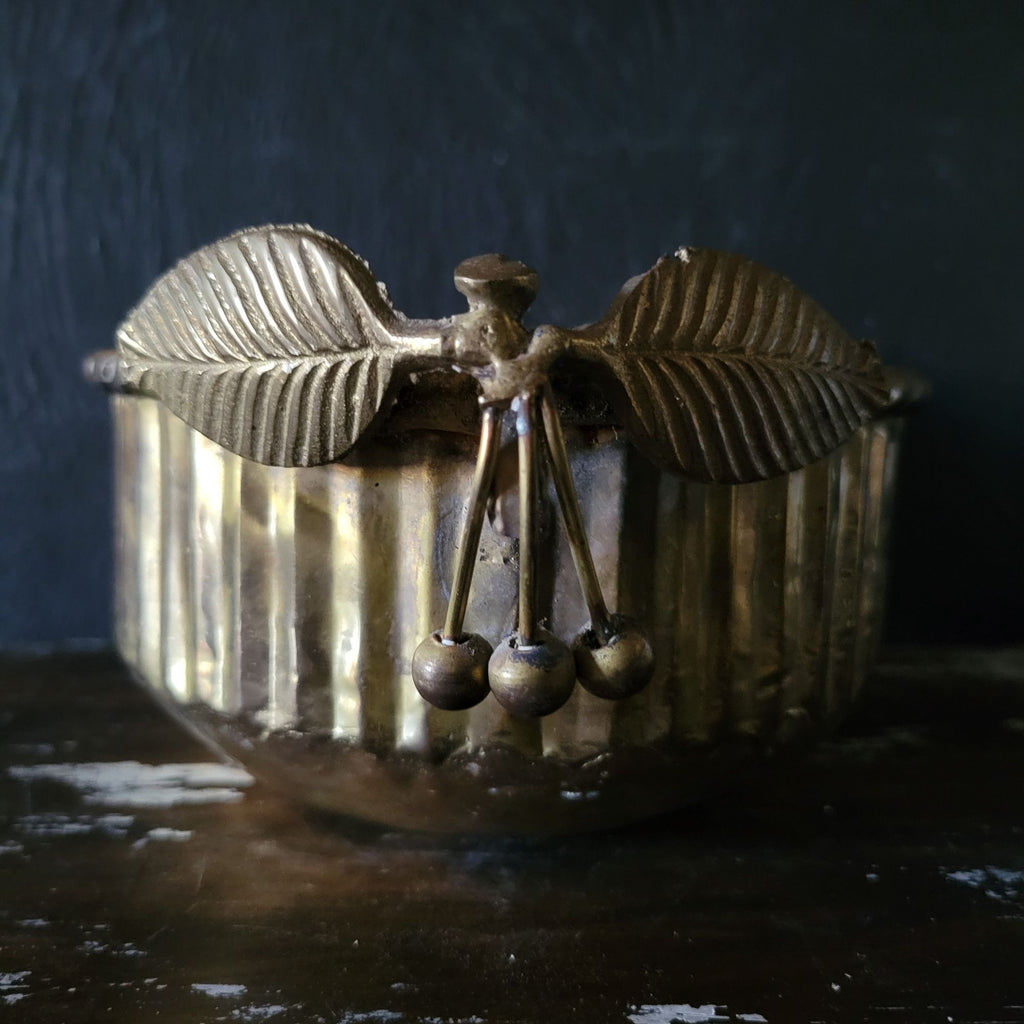 Vtg Hammered Brass Bowl / Dish with Brass Cherry Handles, Brass Planter