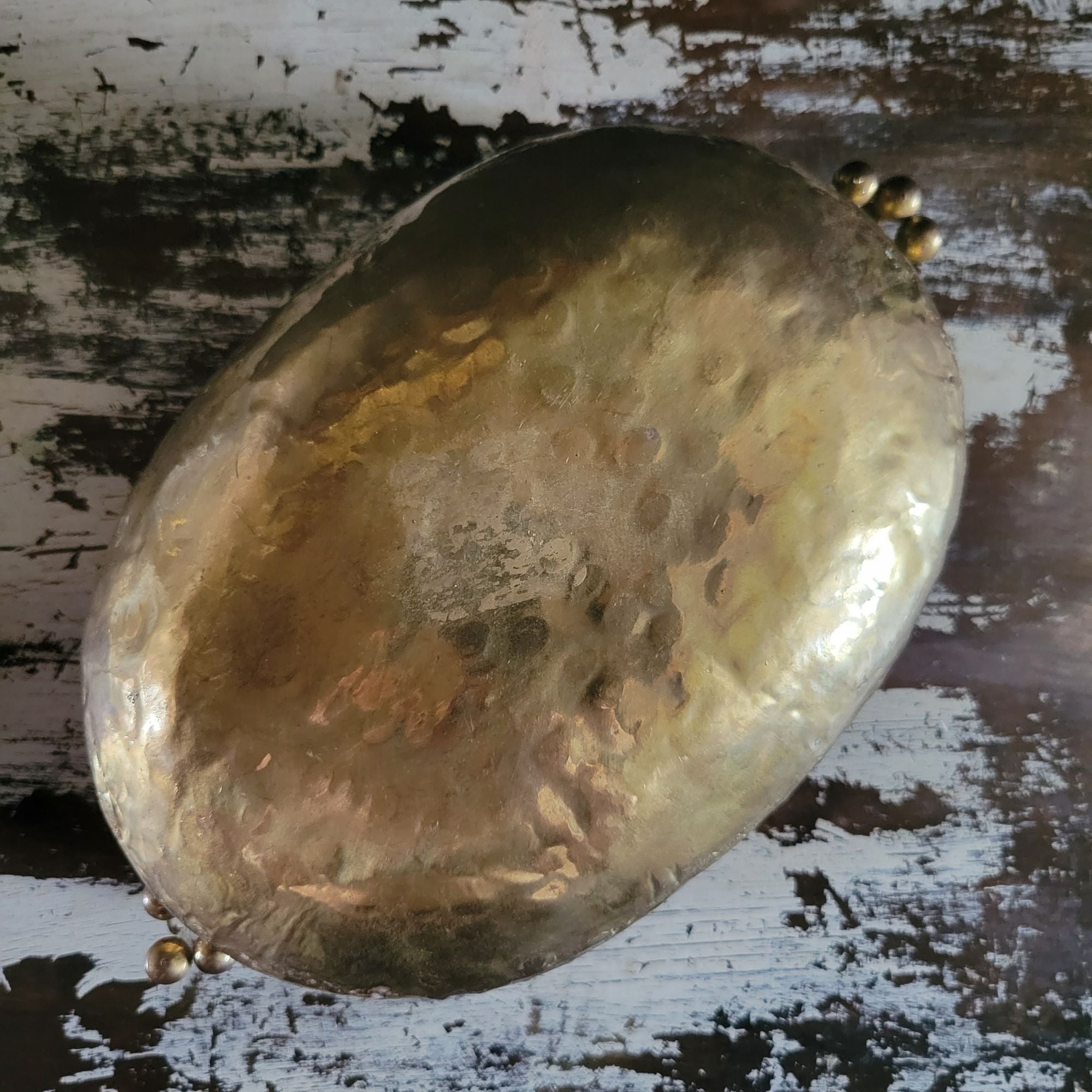 Vtg Hammered Brass Bowl / Dish with Brass Cherry Handles, Brass Planter