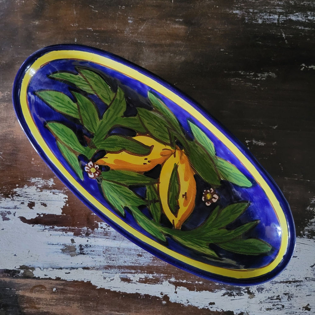 Le Souk Tunisia Handpainted Oval Platter With Lemons 11.5" Serving Tray