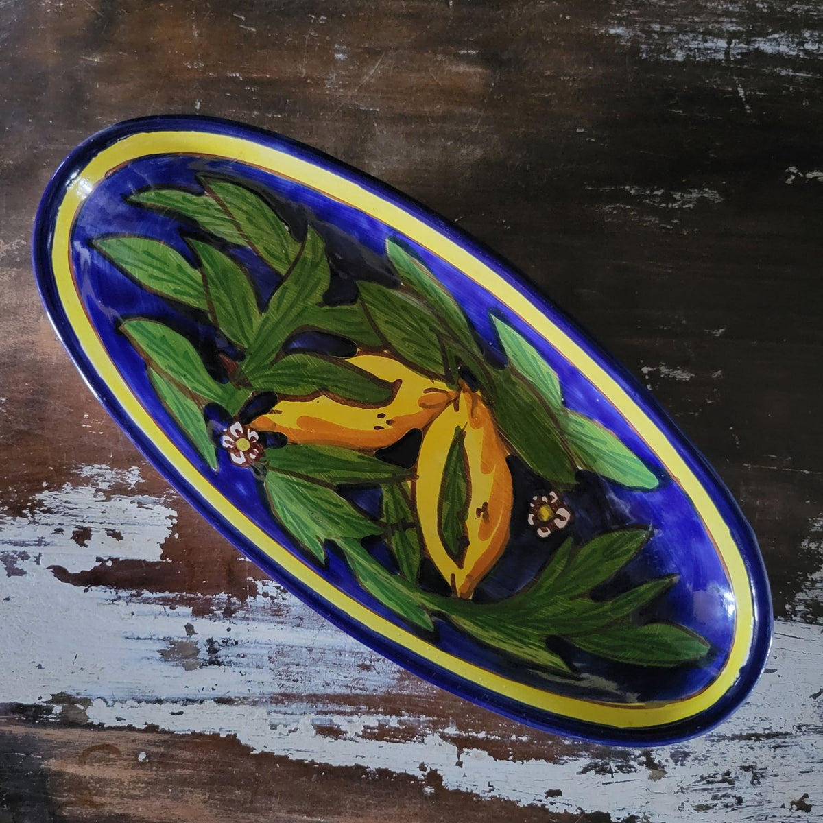 Le Souk Tunisia Handpainted Oval Platter With Lemons 11.5" Serving Tray