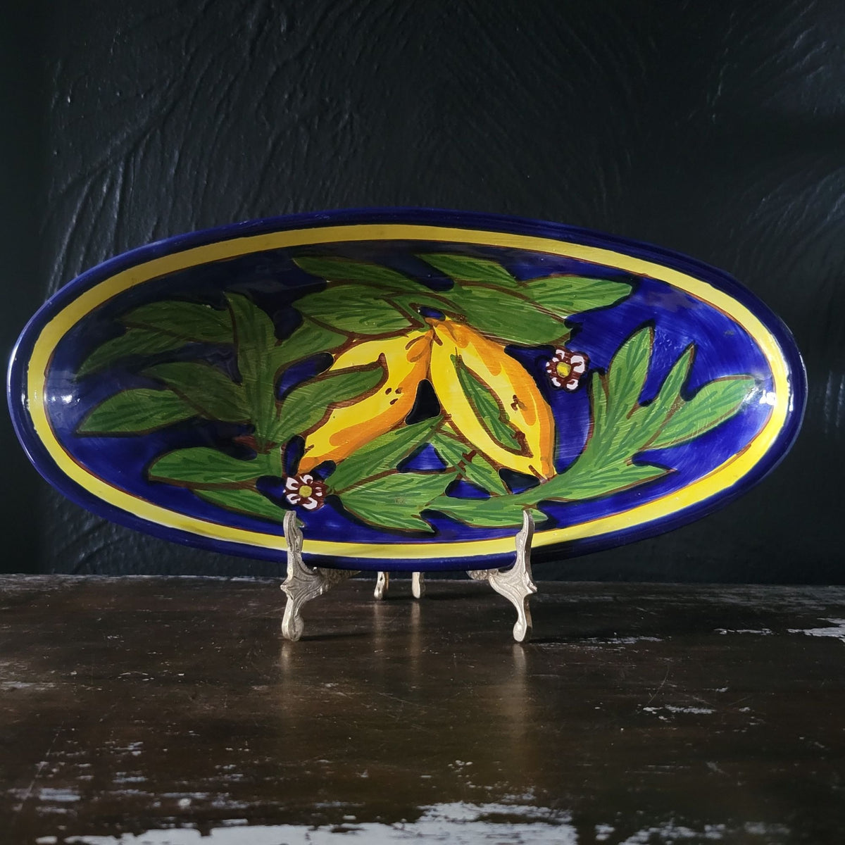 Le Souk Tunisia Handpainted Oval Platter With Lemons 11.5" Serving Tray