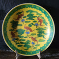 Vtg Famille Jaune HI Japanese Porcelain Dish Bats Carrying Double Gourds 7.5"