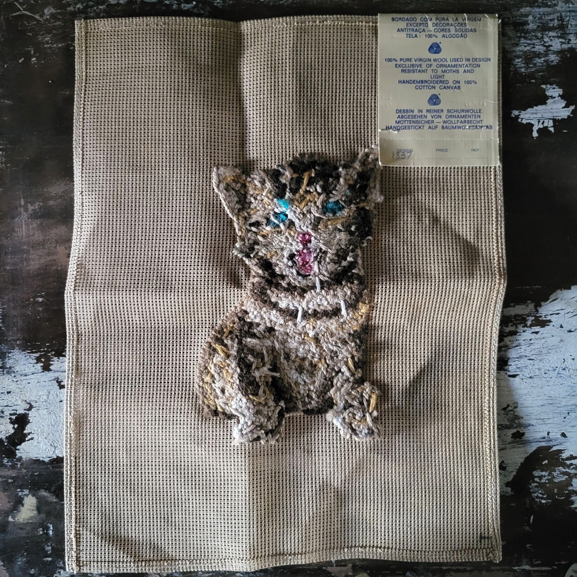 Vintage NWT Madeira Gobelins Cat Kitten Needlepoint Tapestry Canvas Portugal