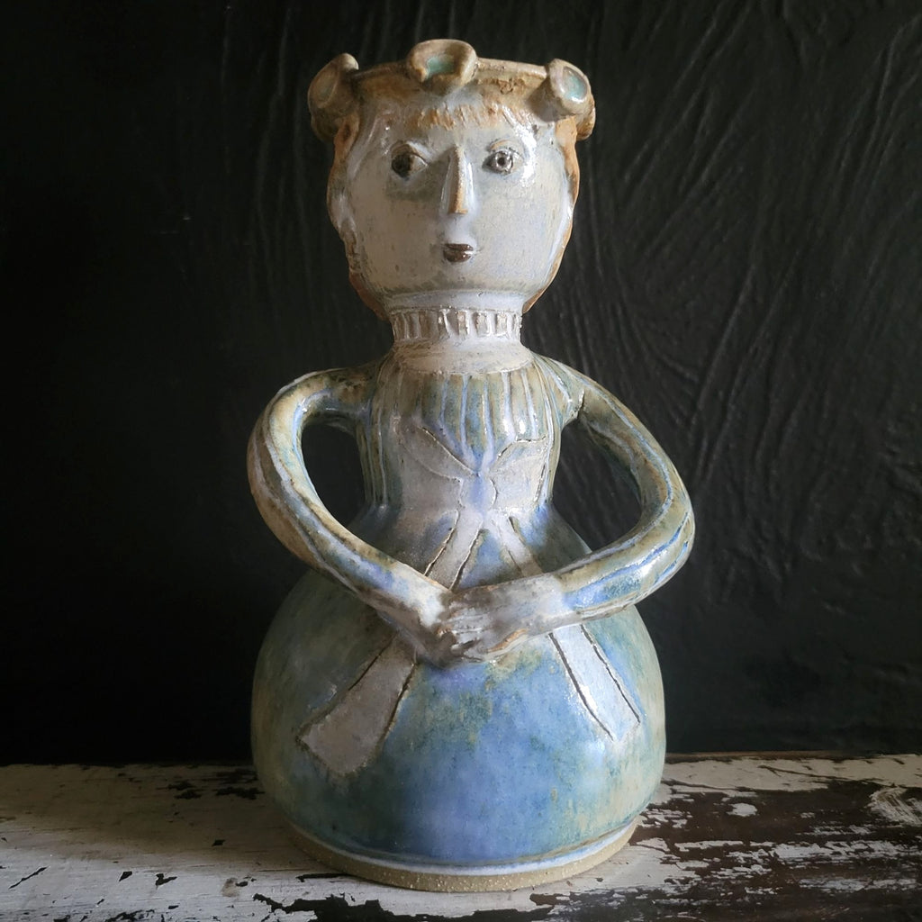 Clay Bay Pottery Figure Vase Girl With Crown Signed By Jeanne Svien Aurelius