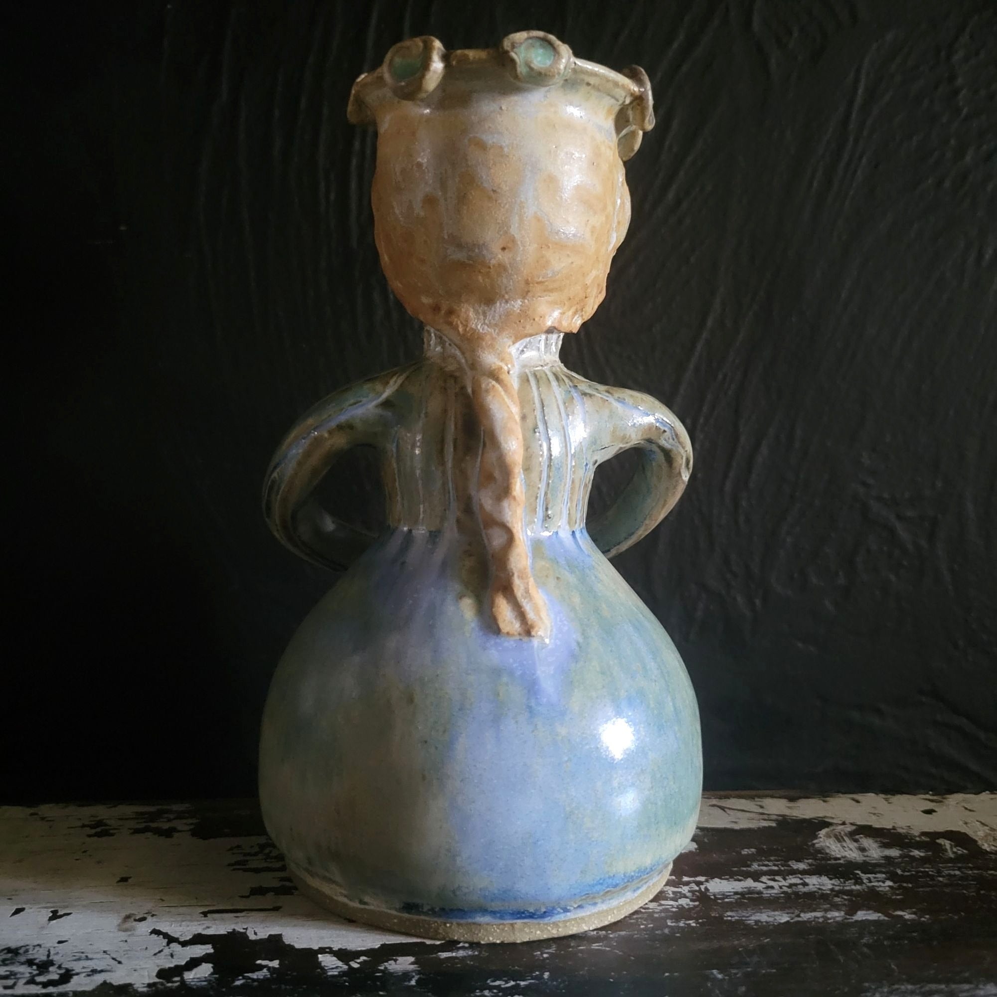Clay Bay Pottery Figure Vase Girl With Crown Signed By Jeanne Svien Aurelius