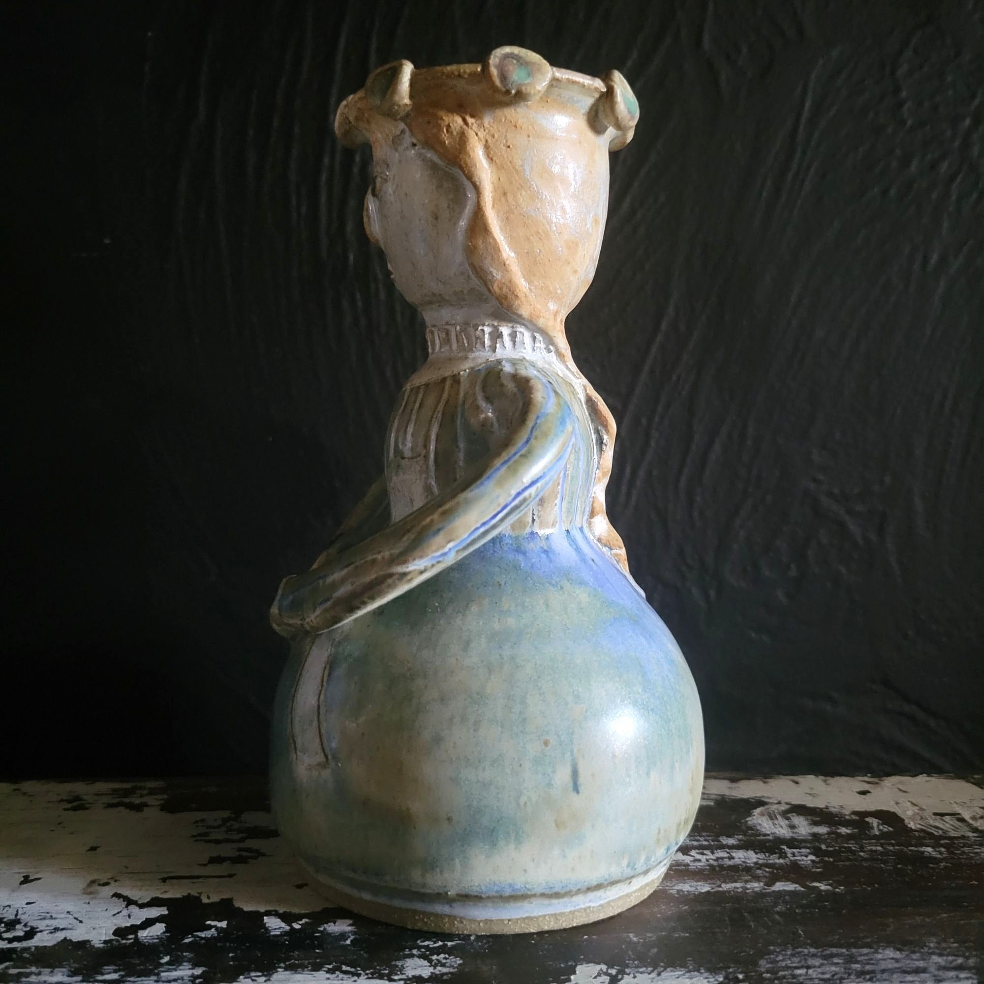 Clay Bay Pottery Figure Vase Girl With Crown Signed By Jeanne Svien Aurelius