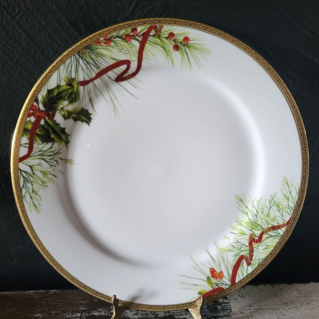 Charter Club Fashion Buffet Plate Gold Trim Holly and Pine Christmas Plate 11.5"