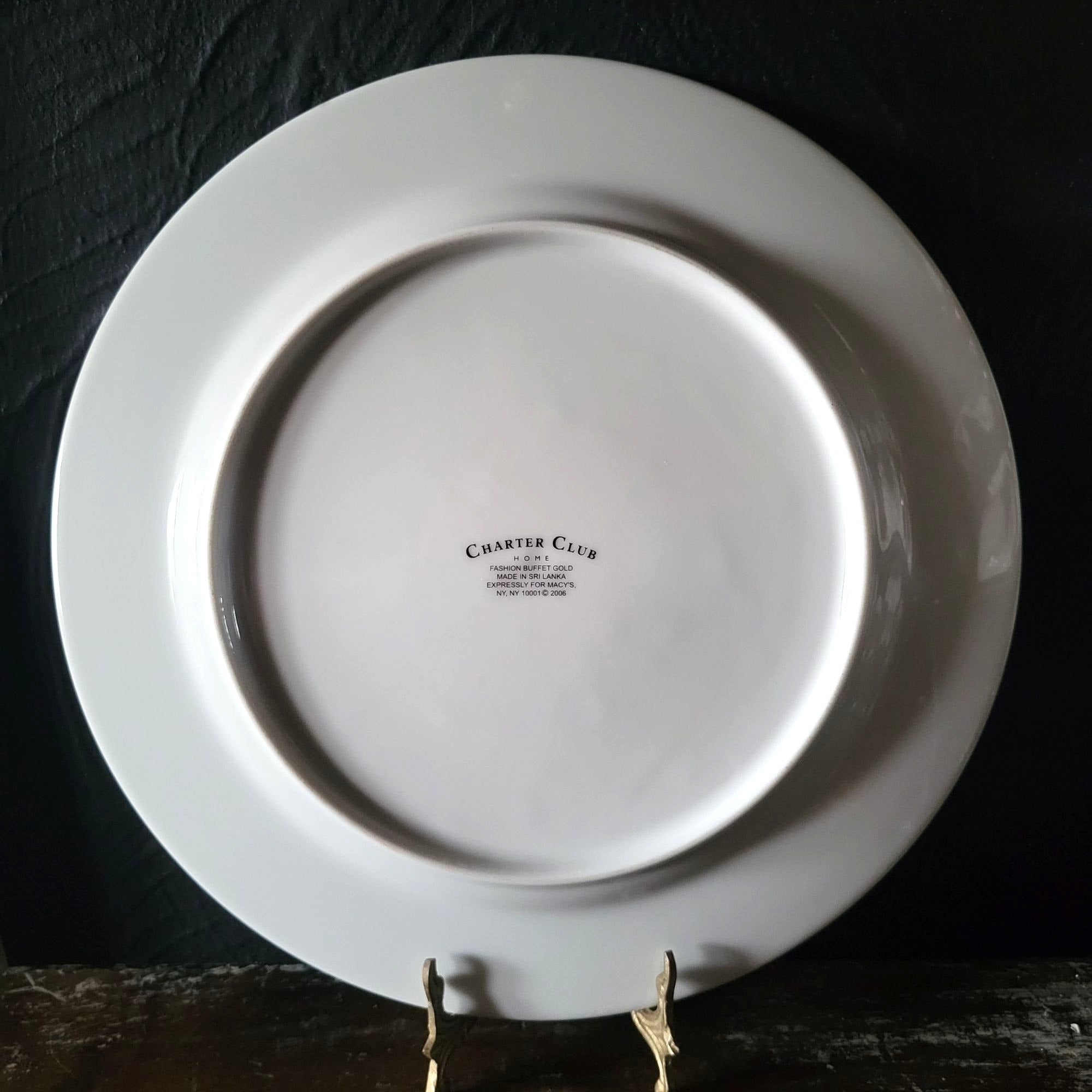 Charter Club Fashion Buffet Plate Gold Trim Holly and Pine Christmas Plate 11.5"