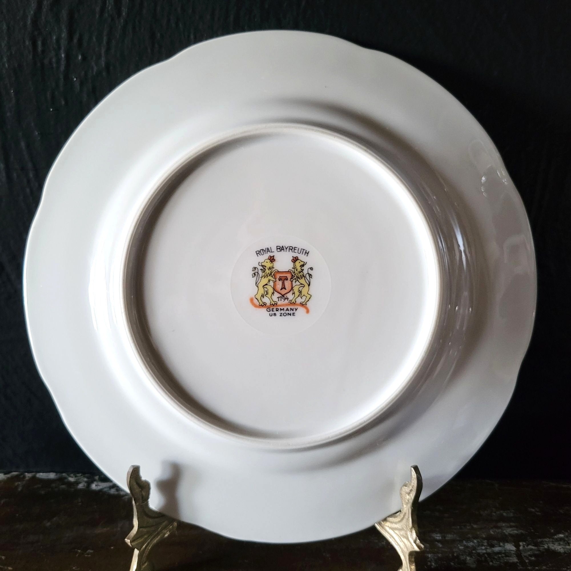 Vintage Royal Bayreuth Teal Tulip Salad Plate 7.5" Floral Design Gold Trim