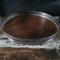 Vtg Sheffield Bar Tray Faux Wood Formica Surface & Pierced Silverplate Rim 14.5"