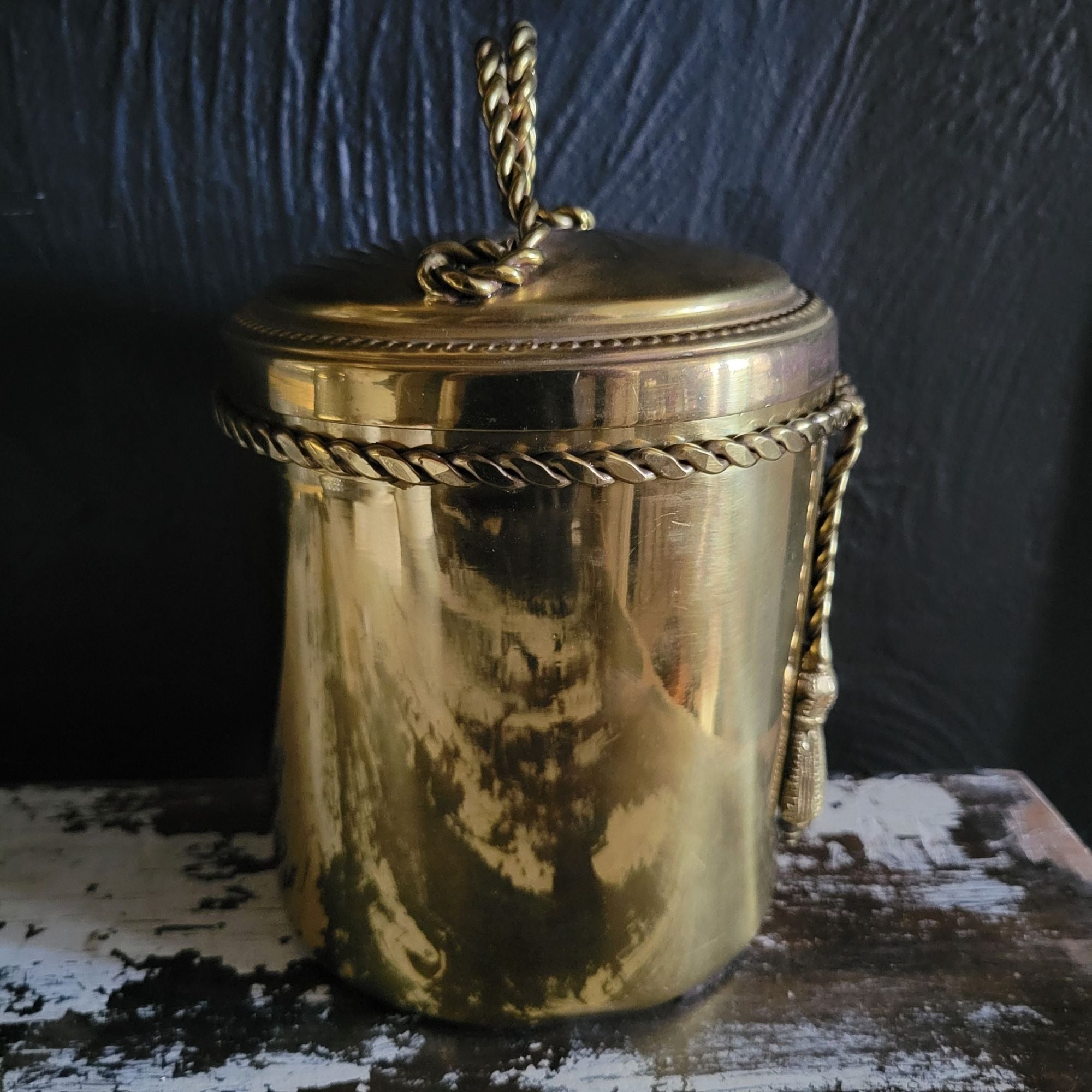 Vintage Ethan Allen Brass Canister With Braided Rope and Tassel Motif