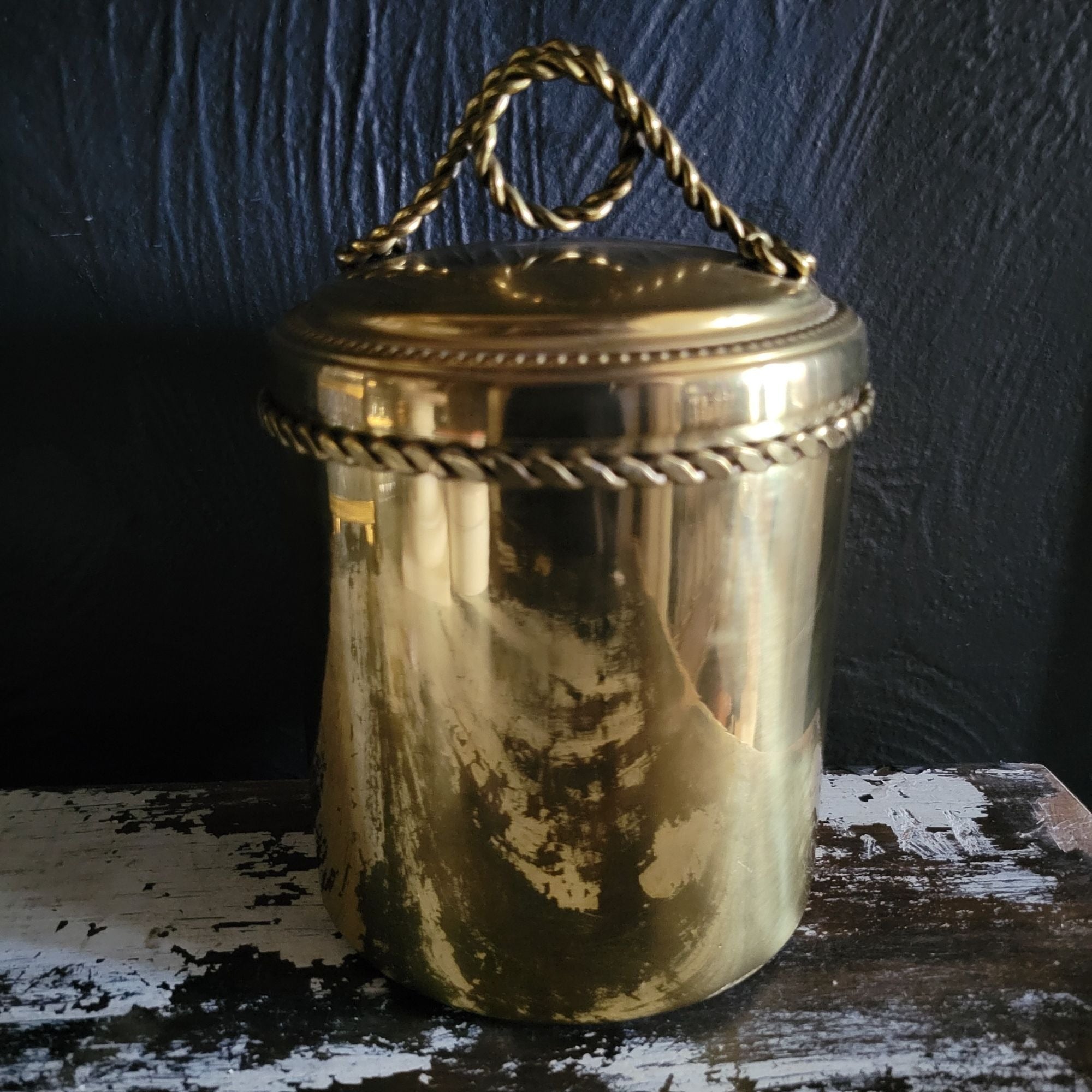 Vintage Ethan Allen Brass Canister With Braided Rope and Tassel Motif