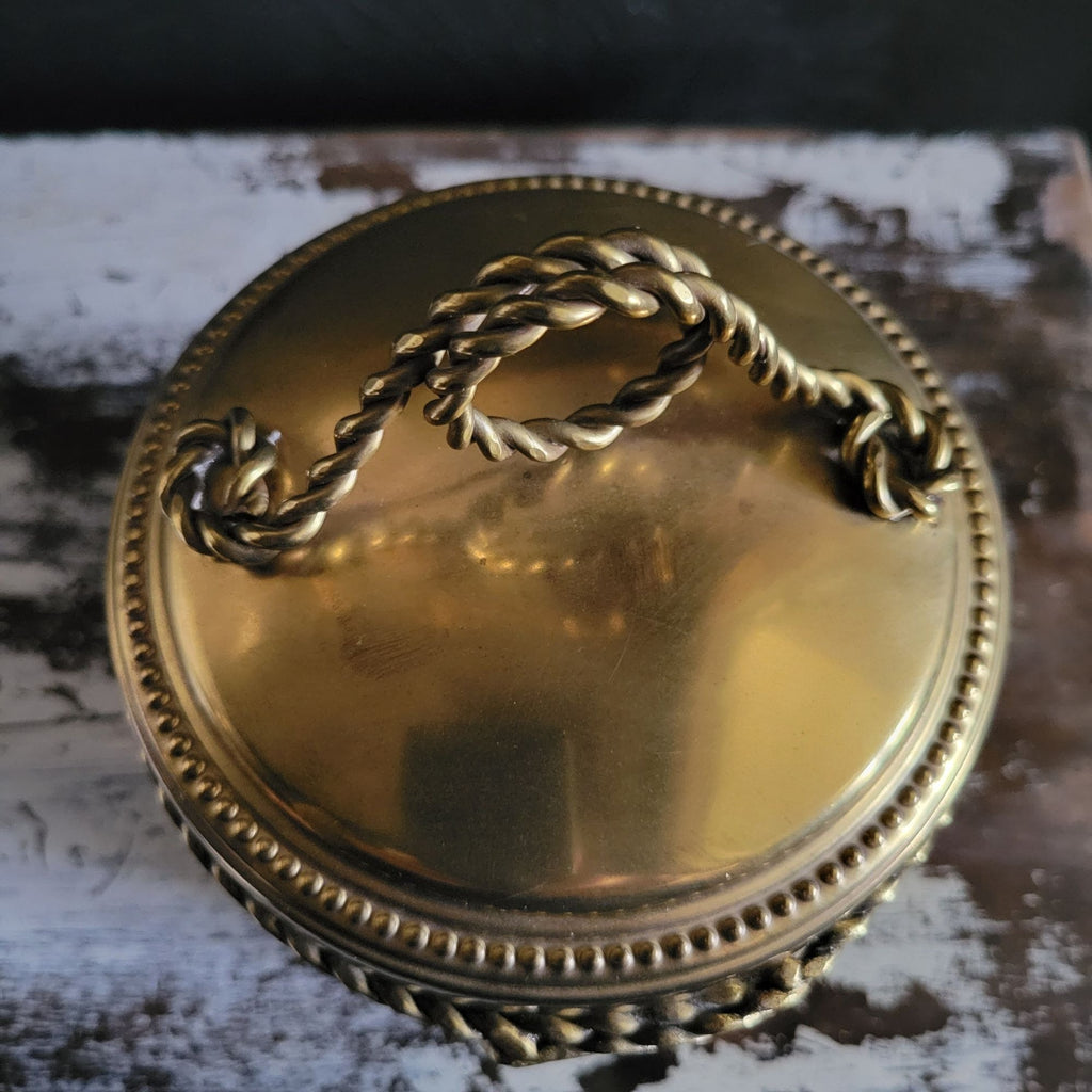 Vintage Ethan Allen Brass Canister With Braided Rope and Tassel Motif