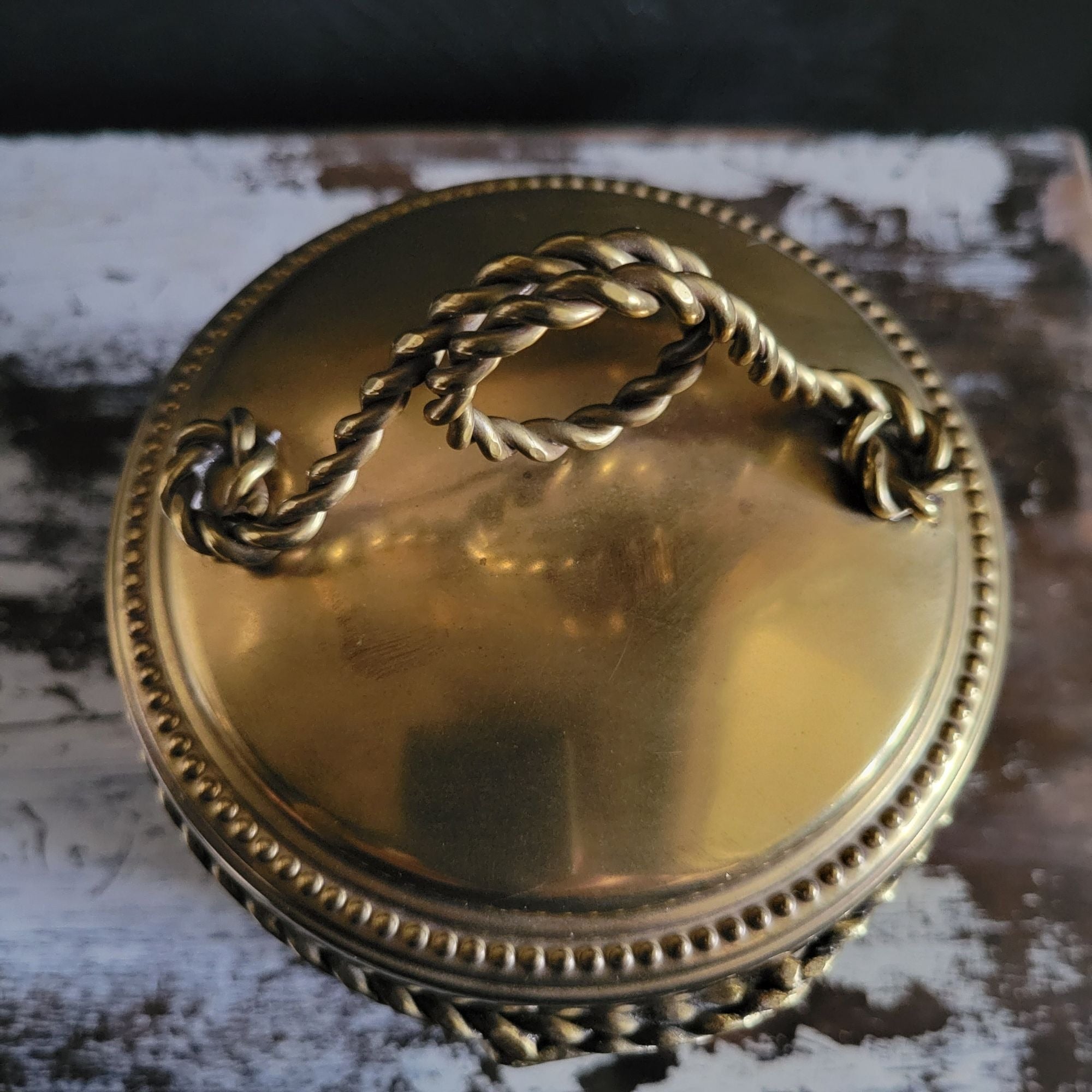 Vintage Ethan Allen Brass Canister With Braided Rope and Tassel Motif