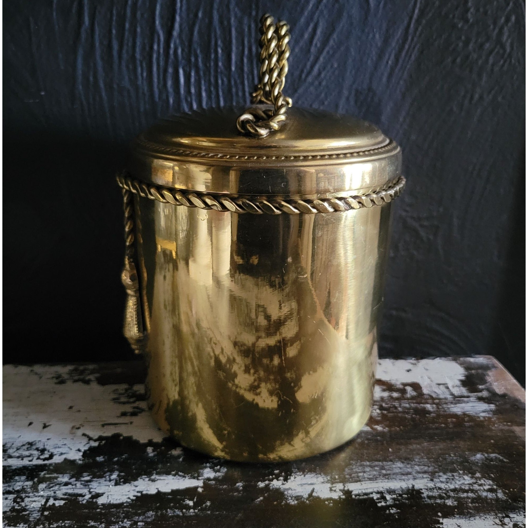 Vintage Ethan Allen Brass Canister With Braided Rope and Tassel Motif