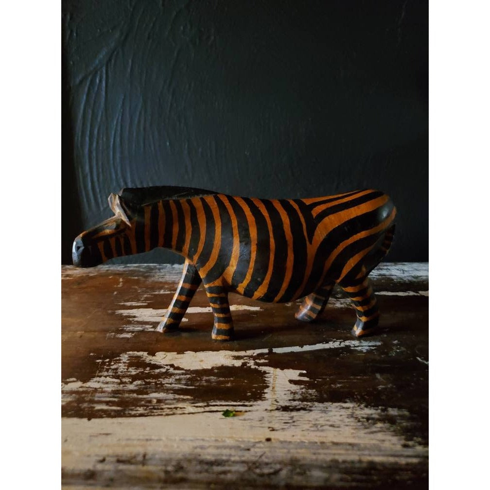 Vintage Hand Carved Wood African Zebra - 6 inches, African Decor