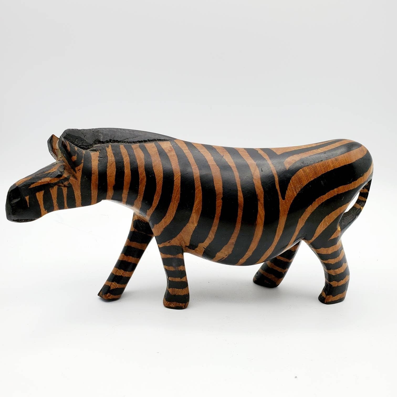 Vintage Hand Carved Wood African Zebra - 6 inches, African Decor