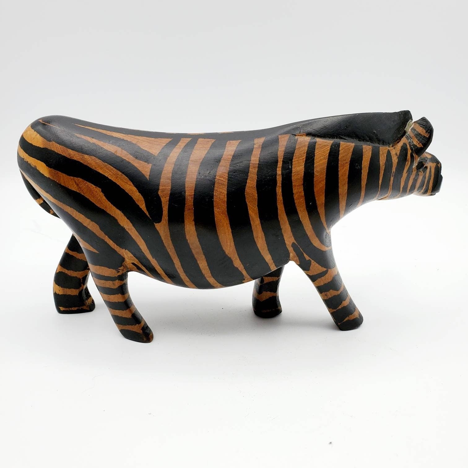 Vintage Hand Carved Wood African Zebra - 6 inches, African Decor