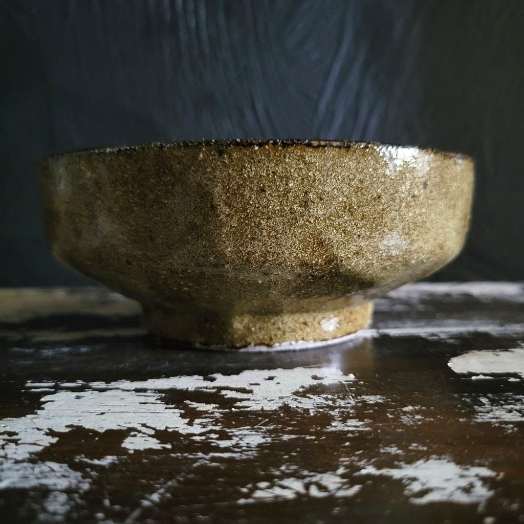 Vtg Japanese Studio Pottery Stoneware Bowl Bamboo Motif Rustic Glaze Artist Seal