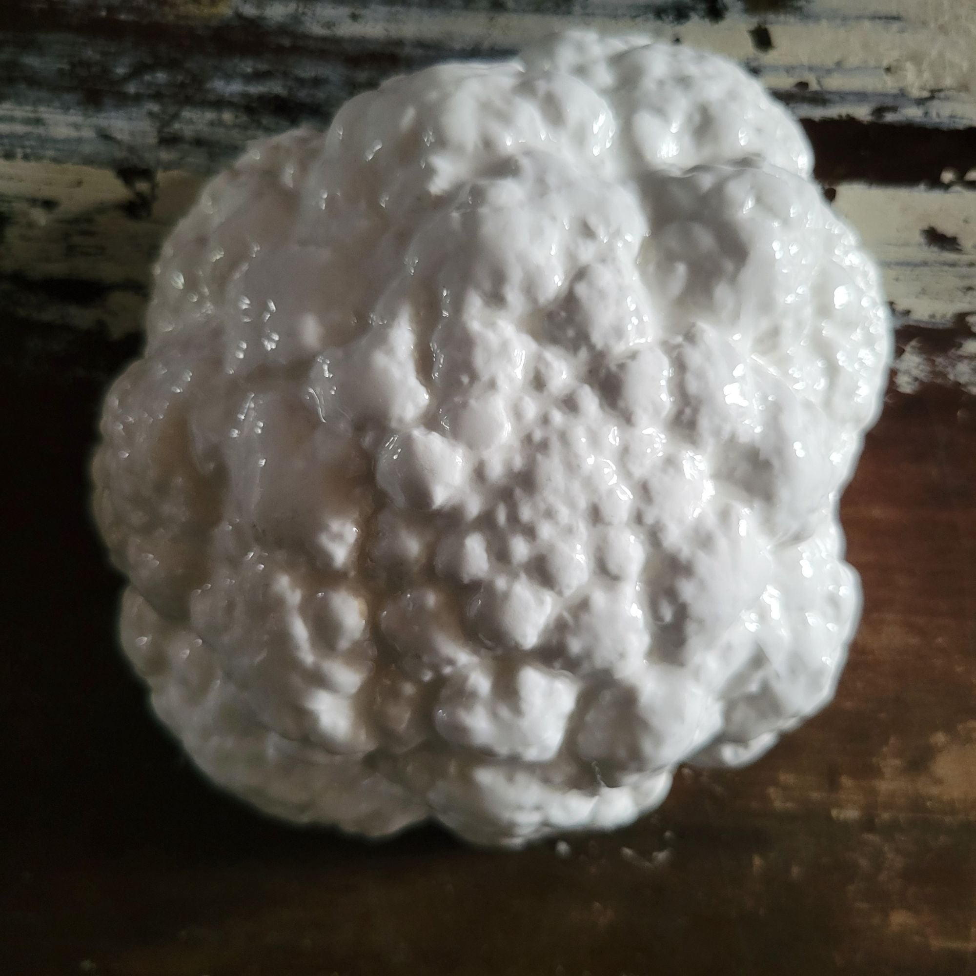 Vintage Ceramic White Cauliflower Sculpture Or Lid Replacement, Ceramic Food