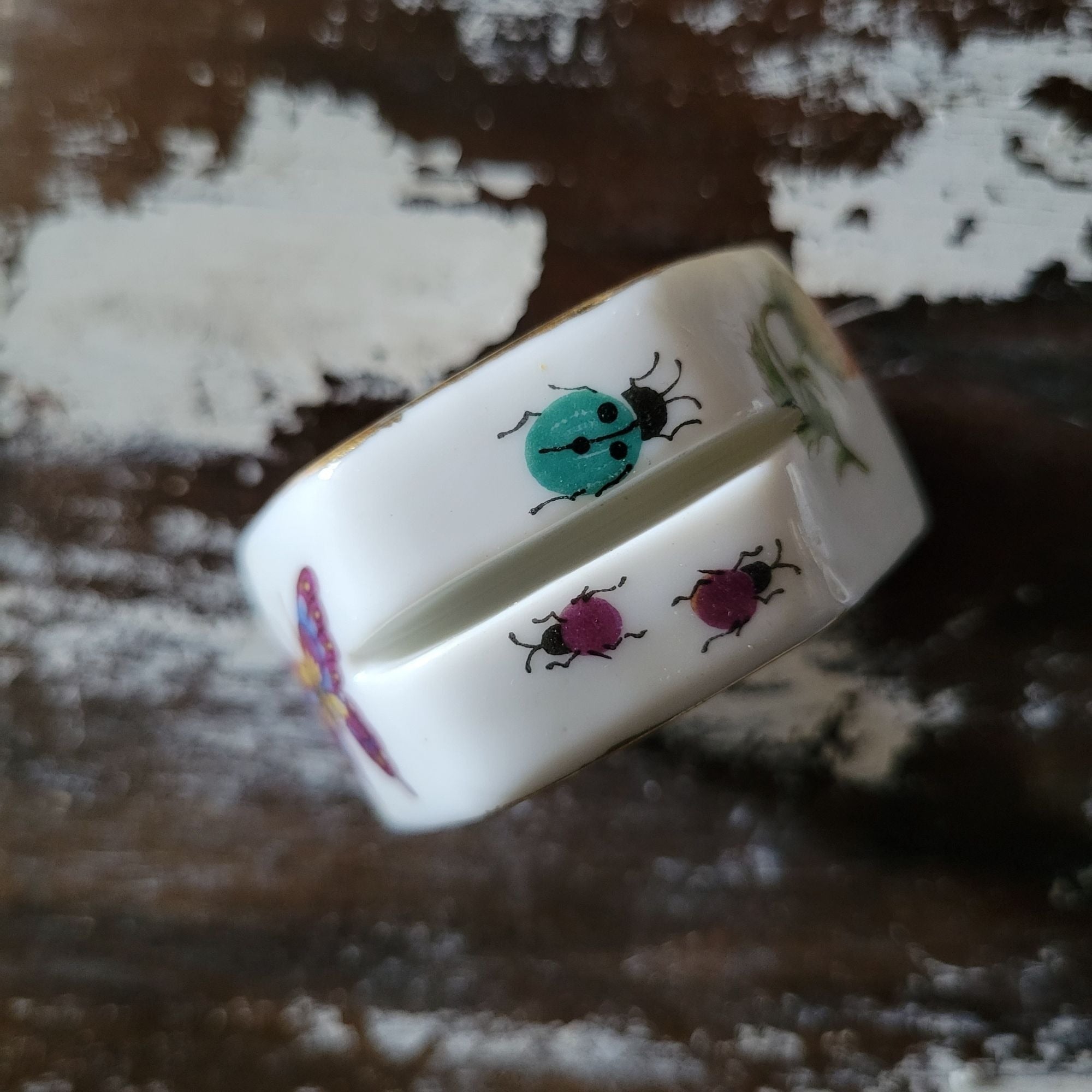 Ardalt Porcelain Napkin Ring/Place Card Holder Butterfly Ladybug Strawberry