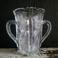 Antique JB Higbee Glass Inverted Thistle & Flower Two-Handled Spooner