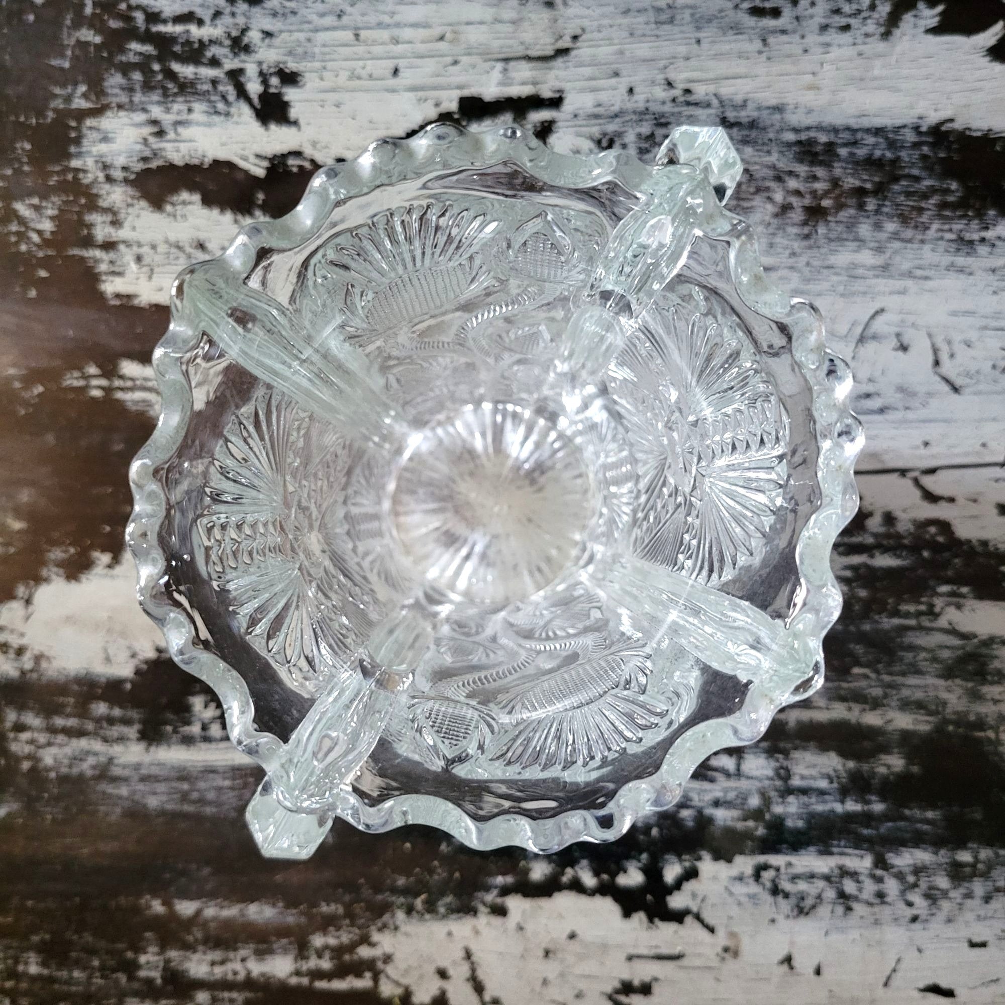Antique JB Higbee Glass Inverted Thistle & Flower Two-Handled Spooner