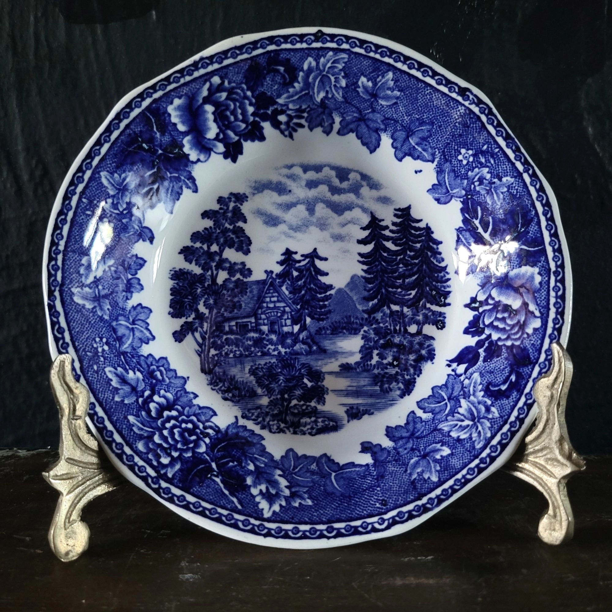 Vintage Landscape Blue By Arabia Of Finland Fruit Dessert Sauce Berry Bowl