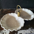 Vintage Stangl Pottery Double Cabbage Leaf Serving Dish Brass Center Handle